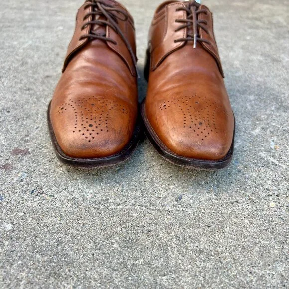 Johnston & Murphy 9.5M Tan Brown Leather Brogue Ellisworth Lace Up Dress Shoes - Picture 4 of 10